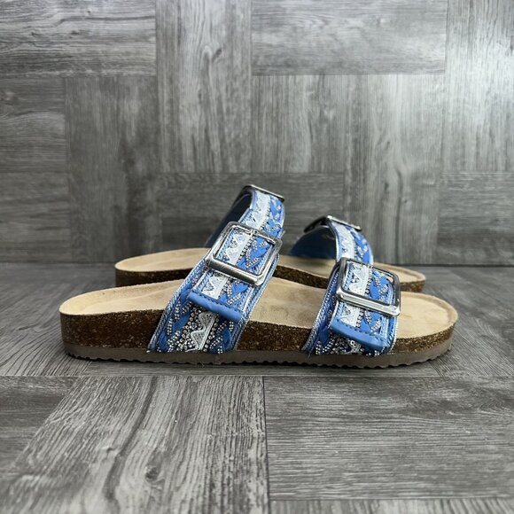 Madden Girl Women's size 8 Bambam AC Denim Blue Double Strap Sandals - Picture 1 of 9
